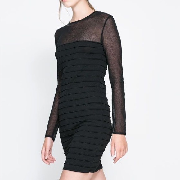 Zara Dresses & Skirts - Zara Knit Mini Dress With Sheer Sleeves